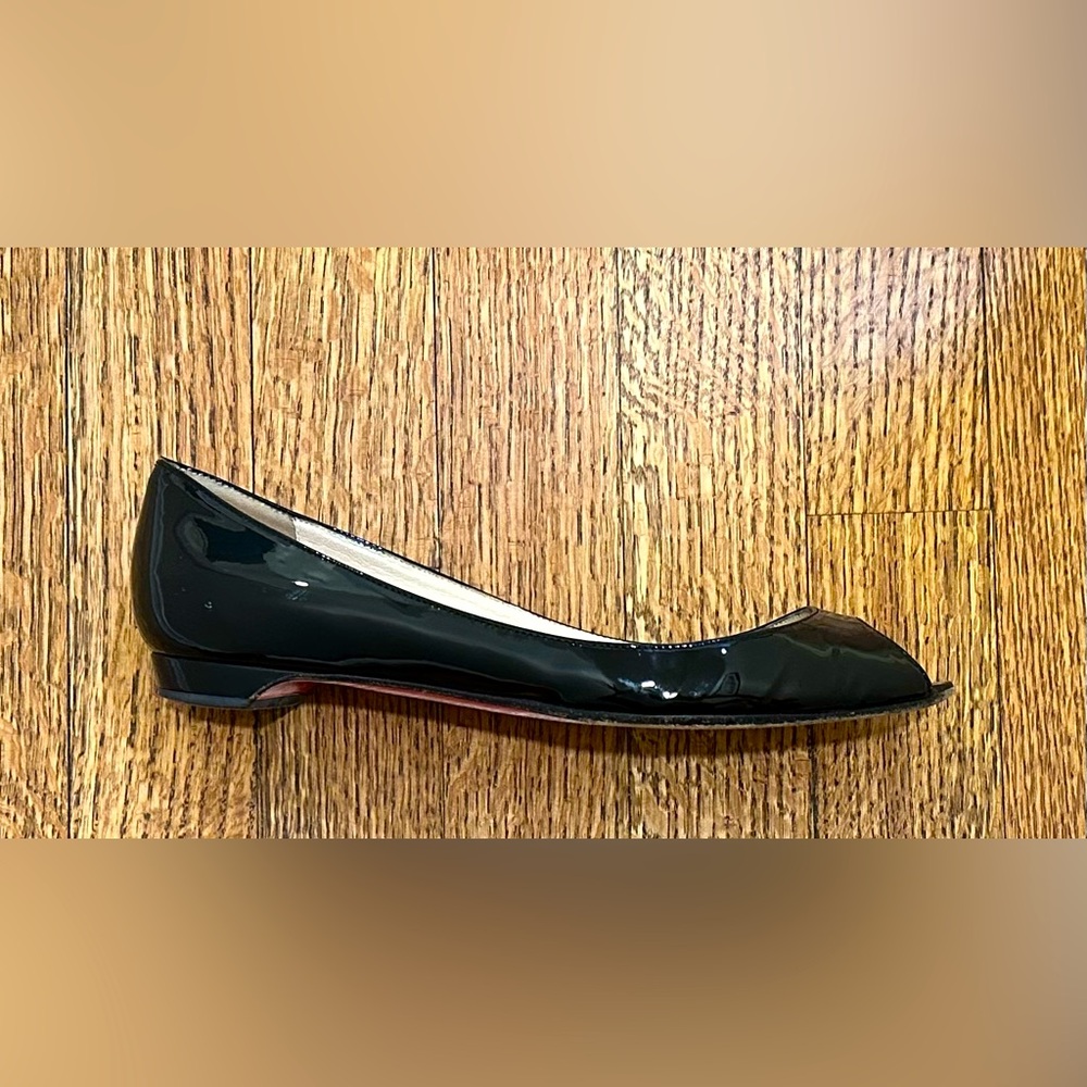 Christian Louboutin open toed ballet flats. Size 36. Black patent leather